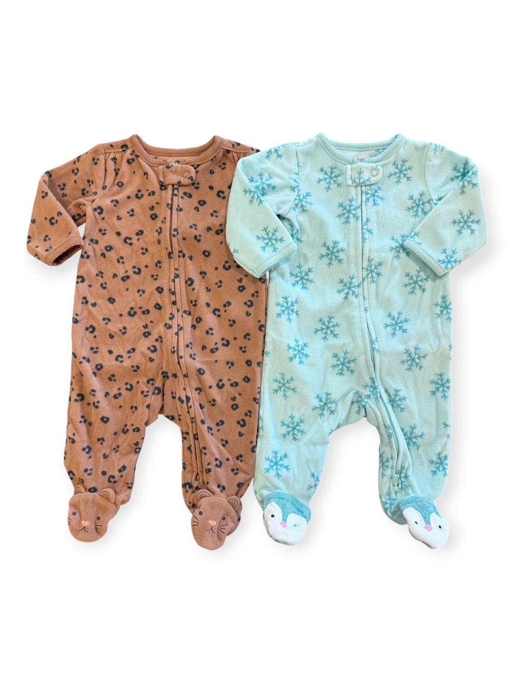 Carter's Baby Fleece Footed Pajamas Set, Size 3 Months, Leopard and Snowflake